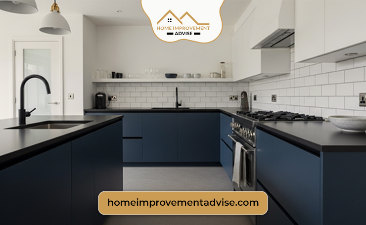 Deep charcoals & navy are going to be the best friend for large kitchens with the use of ample bright lighting. 