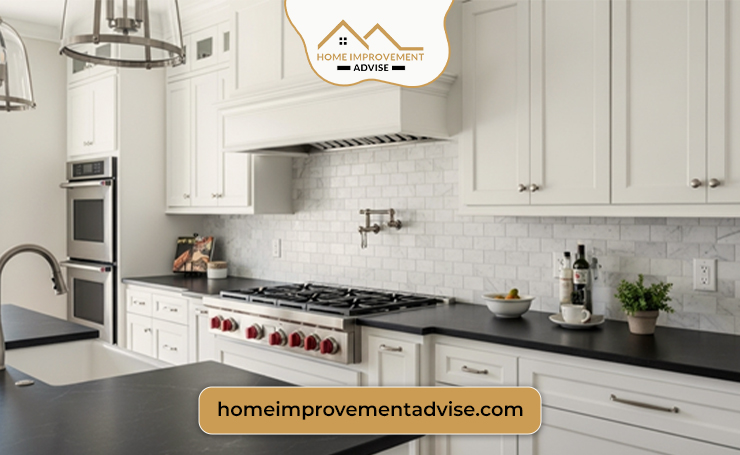 For dark countertops, light or white cabinets, and marble-based or white backsplashes can add a classic brightening effect, making your countertops look bright and welcoming.