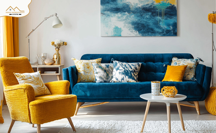 Pairing a Blue Couch with Mustard: Warm Meets Cool