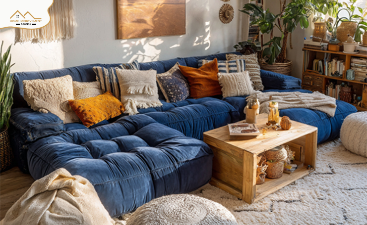 Boho Blue Couch Living Room