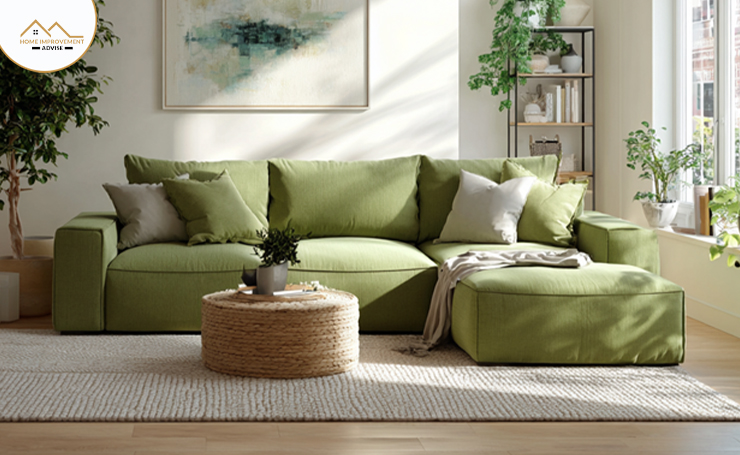 Green Sectional Sofa in a Modern Living Room