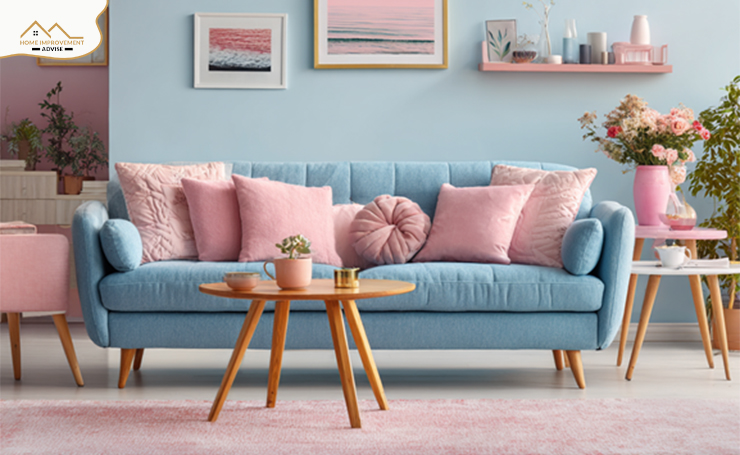 Pink and Blue Couch Combo: Soft and Contemporary