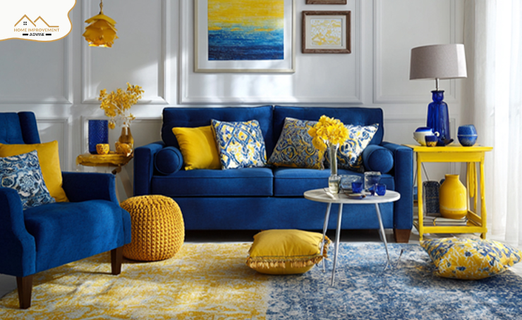 How to Style a Blue Couch with Yellow Accents