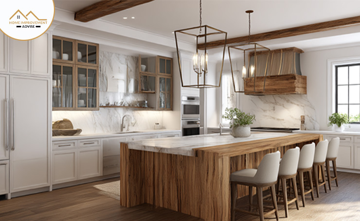 High-Contrast White & Wood Islands