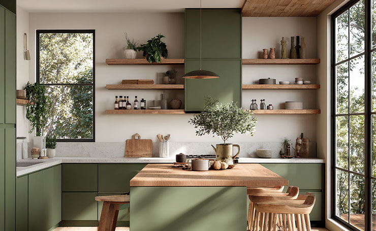 Perfect Pairings for Green Kitchen Cabinets Wood Accents