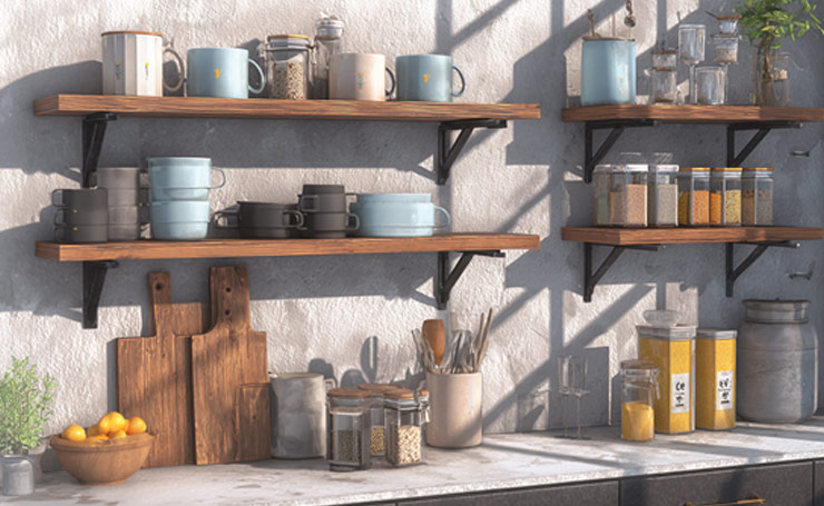 Wall-Mounted Kitchen Shelves