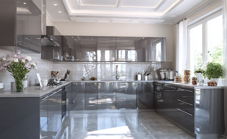 Glossy Gray Cabinets