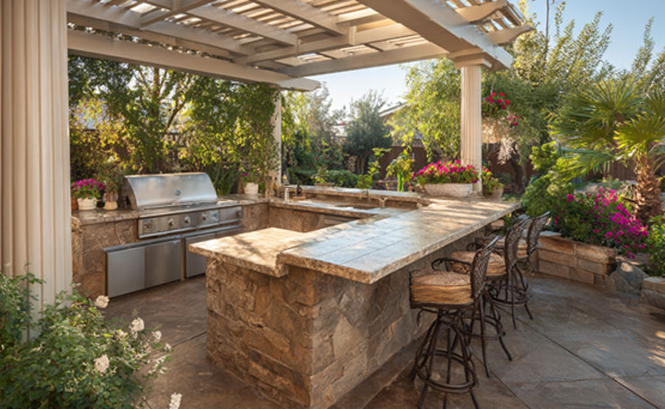 L-shaped designs separate the cooking area and prep zone.