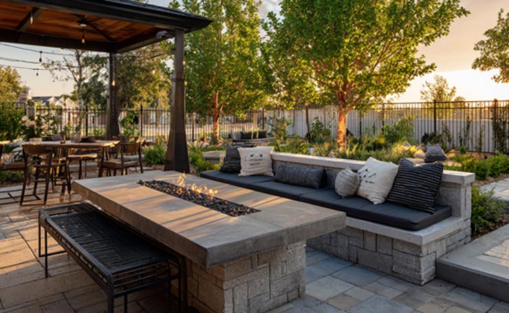 Kitchen with Fire Pit and Seating Area