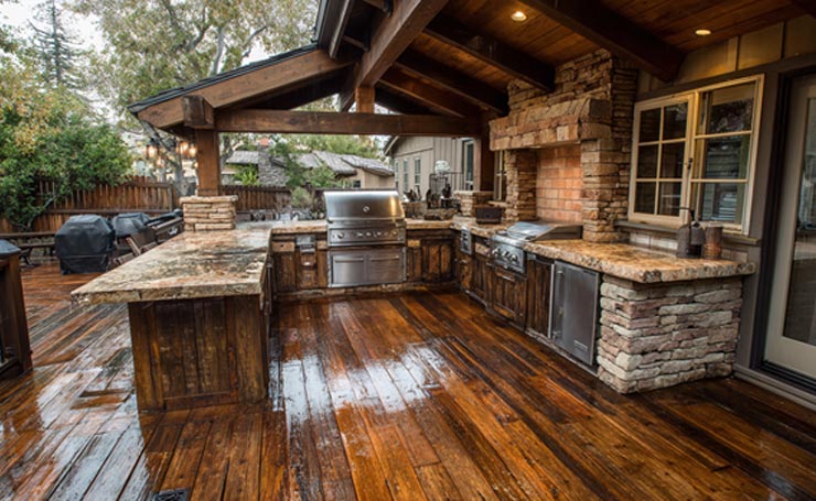 Outdoor Kitchen with Wooden Deck
